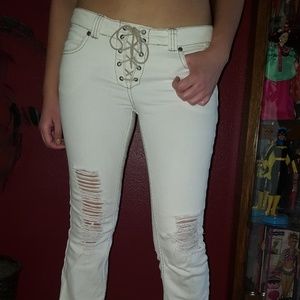 White Tie Front Jean Pants